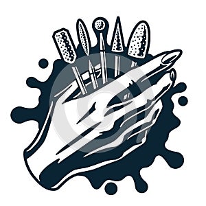 Emblem with female hand, set nailfile for nail bar photo
