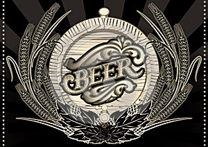 Emblem beer barrel and barley for menu