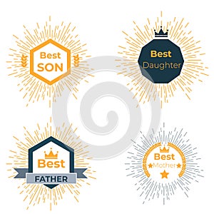 Emblem for best family. Best mother, father and son and, daughter.