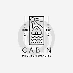 Emblem of Cabin Line Art logo Vector Design, Illustration of Cottage and Water Concept Minimalist and Simple