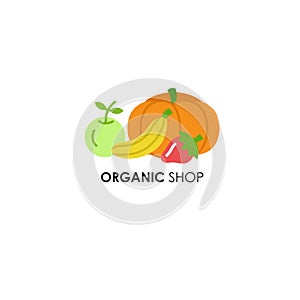 Emblem design template in flat icon style for organic products