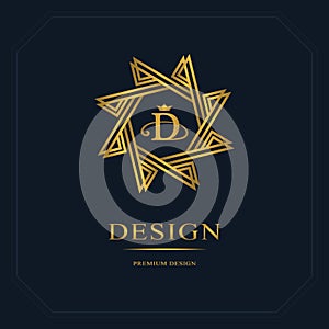 Emblem eight-pointed star. Creative logo design templates. Abstract minimalistic design. Geometric and simple monogram. Business s