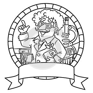 Emblem of funny scientist or inventor photo