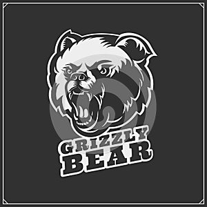 The emblem with grizzly bear for a sport team. Print design for t-shirts.
