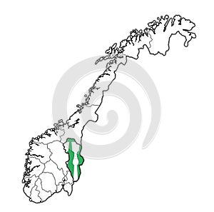 Hedmark region on administration map of norway photo