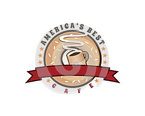 Emblem logo of americas best coffee and bagel in vintage or retro style