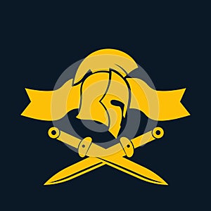 Emblem, logo template with spartan helmet, swords