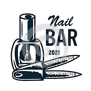 Emblem with manicure nailfile,varnish for nail bar photo