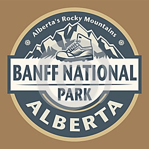 Emblem with the name of Banff National Park, Alberta, Canada