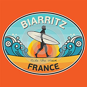 Emblem with the name of Biarritz, France