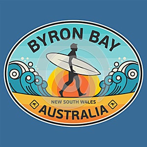 Emblem with the name of Byron Bay, Australia