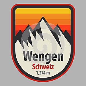 Emblem with the name of Wengen, Switzerland