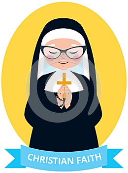 Emblem of an old Christian nun praying