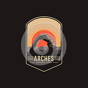 Emblem patch logo illustration of Arches National Park