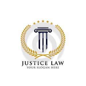 emblem of pillar logo design template. justice law and attorney logo design template. lawyer badge logo template