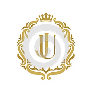 JU Letter gold floral vintage logo template. photo