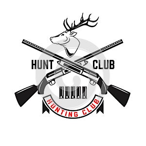 Emblem template of hunting emblem with deer head. Design element for logo, label, sign, poster, t shirt.