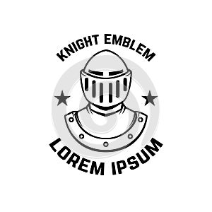 Emblem template with knight armor. Design element for logo, sign, label, badge