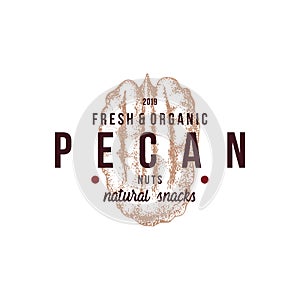Emblem with type design and hand drawn pecan nut