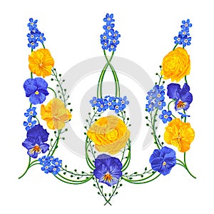 Emblem of Ukraine. Floral Ukrainian trident.