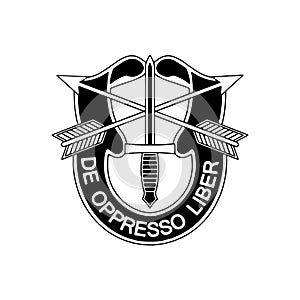 Emblem of US Army Special Forces groups Green Berets. De Oppresso Liber