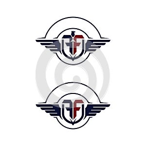 Emblem wings logotype with letter F