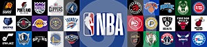 Embleme logo, NBA National Basketball Association, Western and Eastern division, Vector editorial illustration