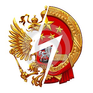 Emblems Russia VS China on the white background.