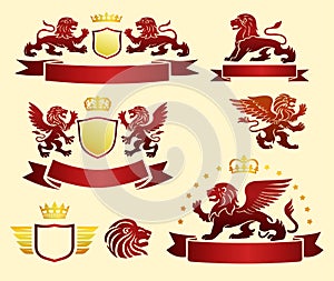 Emblems Set with Heraldic Lions