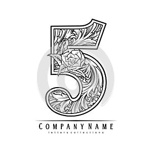 Embodied luxury sophisticated number 5 monogram logo outline photo