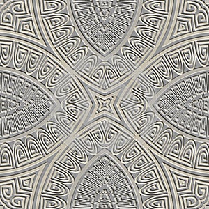 Emboss greek 3d seamless pattern. Embossed relief floral background. Greek key meanders surface lace style ornament. Abstract