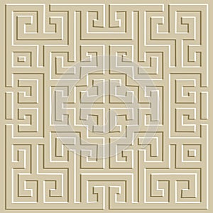 Emboss greek 3d seamless pattern. Embossed relief light vector background. Greek key meanders surface geometric ornament. Abstract