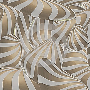 Emboss striped abstract shapes 3d seamless pattern. Embossed gold silver 3d fantasy ornaments. Modern geometric trendy 3d