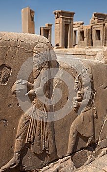 Embossed Bas Relief Carvings in Front of Tachara Palace Ruins in Persepolis