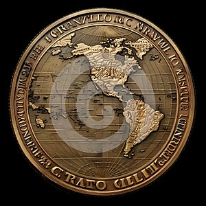 Embossed Coin with World Map AI Generative