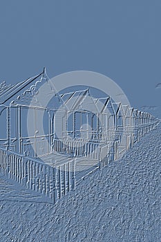 Embossed image of the beach huts at West Mersea, Essex, England