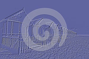 Embossed image of the beach huts at West Mersea, Essex, England