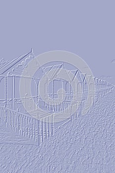 Embossed image of the beach huts at West Mersea, Essex, England