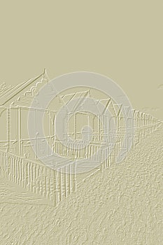 Embossed image of the beach huts at West Mersea, Essex, England