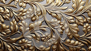 Embossed Metal With Flat Sheet: Golden Floral Pattern 3d Background