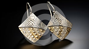 Embossed Metal With Quilt Silver And Gold Earrings