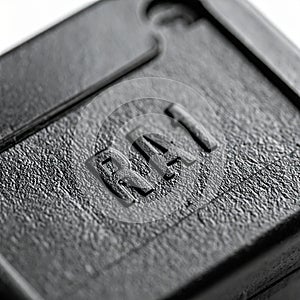 Embossed RA1 Code on Textured Black Plastic Surface