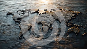 textured world map on dark metallic surface