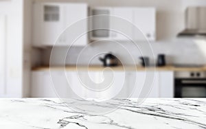 stone board empty table in abstract blurred kitchen background