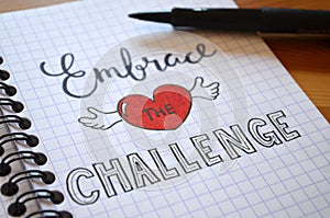 EMBRACE THE CHALLENGE hand-lettered in notebook