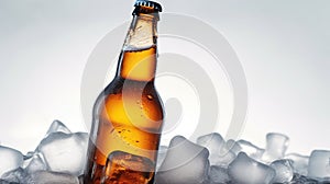 Embrace the Coolness of a Beer Bottle Nestled in Ice. Generative AI