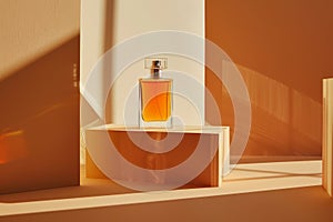 Embrace the fresh, floral elegance of bespoke designer perfume displayed on a chic cologne shelf photo