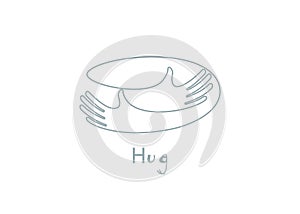 Embrace icon, arms hugging vector illustration, hands hug linear vector logo template. Care, love and charity symbol