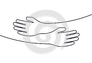 Embrace icon, arms hugging vector illustration, hands hug linear vector logo template. Care, love and charity symbol