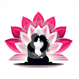 Embrace of Serenity: Couple and Lotus Silhouette